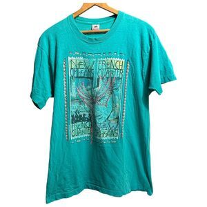 Fruit of the Loom Vintage XL Teal T-Shirt | NOLA New Orleans 90s | Single Stitch